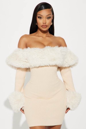 Beige Fashion Nova Maci Sweater Mini Women Dress USA | 356247JXR