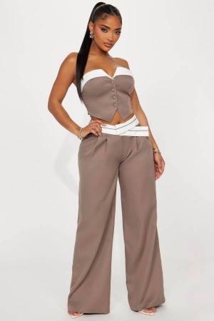 Beige Fashion Nova Office Babe Pant Set Women Pants USA | 613082LYW