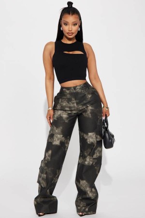 Black Fashion Nova Alexa Washed Faux Leather Cargo Women Pants USA | 093758MHI