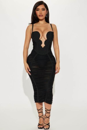 Black Fashion Nova Analise Bandage Midi Women Dress USA | 592106FSK