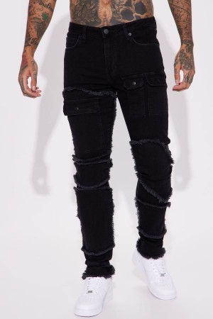 Black Fashion Nova Be Rowdy Stacked Skinny Men Jeans USA | 174085GBU