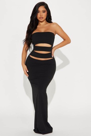 Black Fashion Nova Blake Cut Out Tube Maxi Women Dress USA | 014795ZRJ