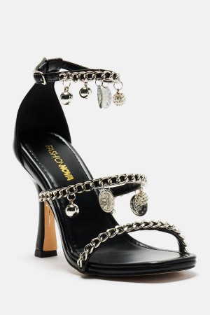 Black Fashion Nova Boy Don't Try Heeled Women Sandals USA | 864705DRU