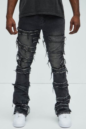 Black Fashion Nova Cant See Me Fray Stacked Skinny Flare Men Jeans USA | 038652HEW