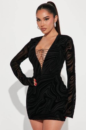 Black Fashion Nova Caught Up Mesh Mini Women Dress USA | 375291MSB