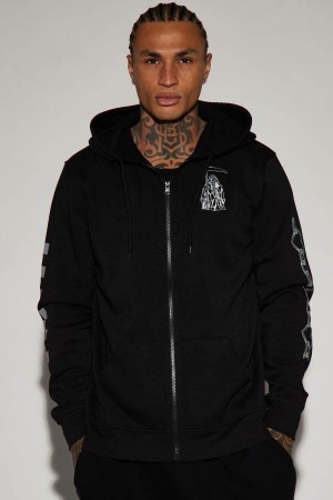 Black Fashion Nova Dead Inside Zip Up Men Hoodie USA | 035289NEQ