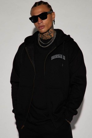 Black Fashion Nova Dreamer Route Zip Up Men Hoodie USA | 394870CVE