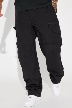 Black Fashion Nova Echo Nylon Cargo Men Pants USA | 489156RFZ