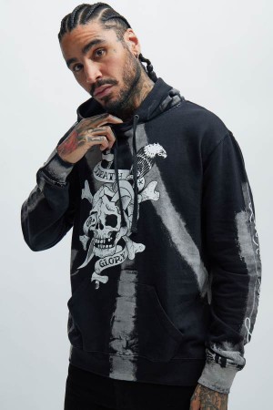 Black Fashion Nova Ed Hardy Death Or Glory Men Hoodie USA | 480275EAB