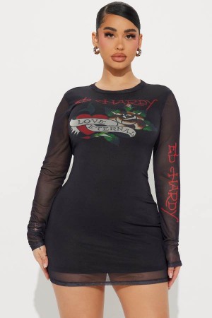 Black Fashion Nova Ed Hardy Love Mini Women Dress USA | 904812VLM