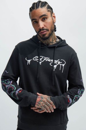 Black Fashion Nova Ed Hardy Snake Men Hoodie USA | 614359TXM