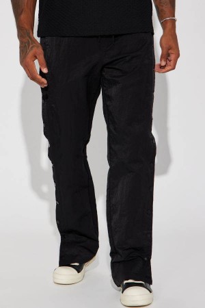 Black Fashion Nova Fast Getaway Nylon Snap Men Pants USA | 258467WPU