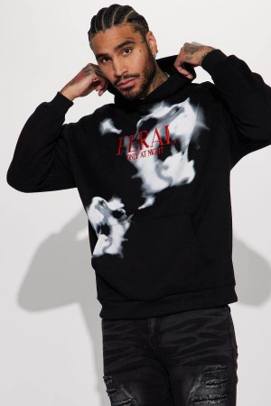Black Fashion Nova Feral By Night Men Hoodie USA | 814932SRY