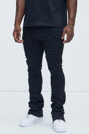 Black Fashion Nova Fray All Ways Stacked Skinny Flare Men Jeans USA | 734920DOP