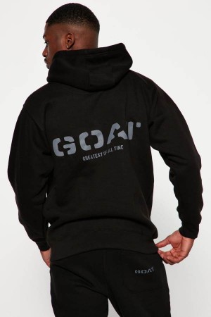 Black Fashion Nova GOAT Essential Men Hoodie USA | 931578VJL
