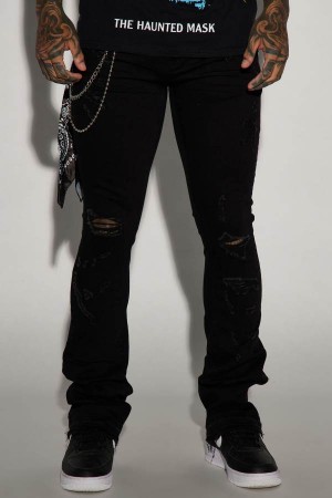 Black Fashion Nova Get It Right Stacked Skinny Flare Men Jeans USA | 026384NVQ