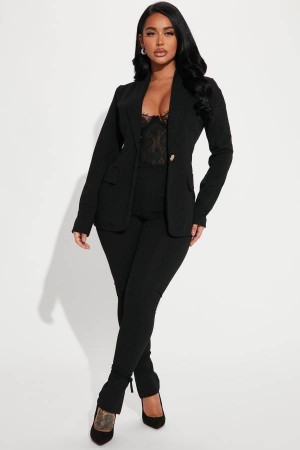 Black Fashion Nova Head Of The Table Pant Suit Women Pants USA | 936145ZOY