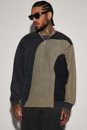 Black Fashion Nova It's A Vibe Crewneck Men Sweatshirt USA | 419375MBR