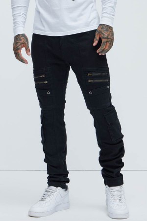 Black Fashion Nova Johnny Vintage Skinny Cargo Men Jeans USA | 754183QIN