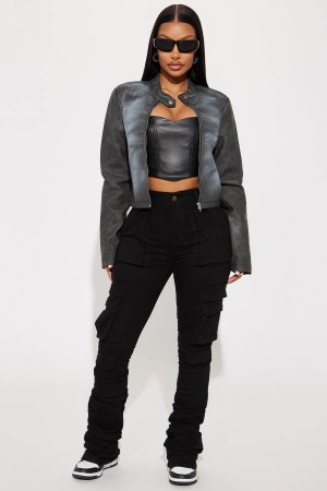 Black Fashion Nova Just Like That Cargo Stacked Women Pants USA | 463170EDC