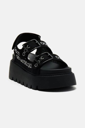 Black Fashion Nova Keep It Up Flatform Women Sandals USA | 623809FPU
