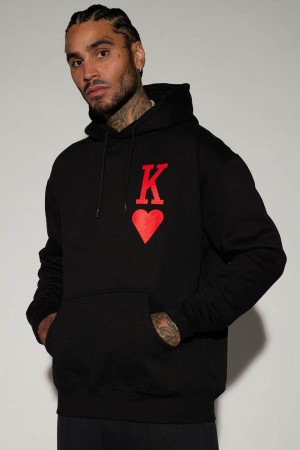 Black Fashion Nova King Of Hearts Men Hoodie USA | 674253PVY