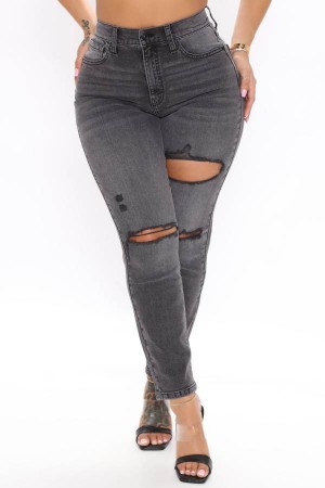 Black Fashion Nova Listen To Me Ripped Slim Mom Women Jeans USA | 465713QTX
