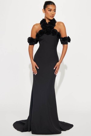 Black Fashion Nova Midnight Rose Maxi Women Dress USA | 108295YBO