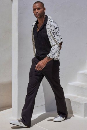 Black Fashion Nova Modern Gabardine Flare Slit Men Pants USA | 014283RKL