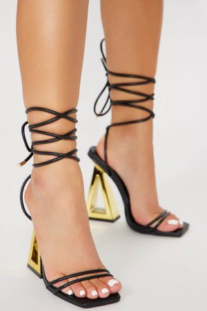 Black Fashion Nova My Fantasy Wrap Up Women Heels USA | 418025QZY