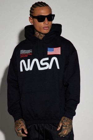 Black Fashion Nova NASA Explore More Men Hoodie USA | 589713WEB
