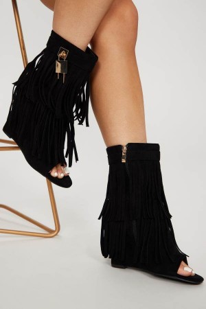 Black Fashion Nova New Girl On Da Block Flat Women Sandals USA | 795342YCP