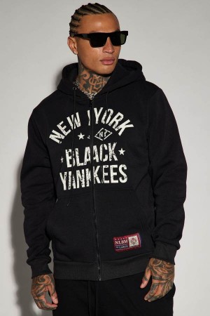 Black Fashion Nova New York Black Yankees Zip Men Hoodie USA | 569831LPN