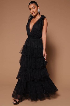 Black Fashion Nova Nya Tulle Maxi Women Dress USA | 570263NRW