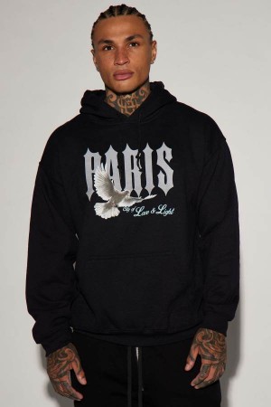 Black Fashion Nova Paris Skies Men Hoodie USA | 524167KLM