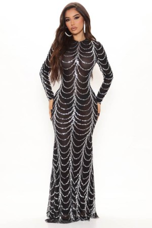 Black Fashion Nova Party Moves Sequin Maxi Women Dress USA | 250439PYS