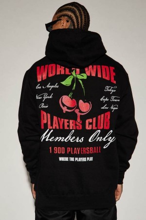 Black Fashion Nova Players Play Men Hoodie USA | 512978WTB