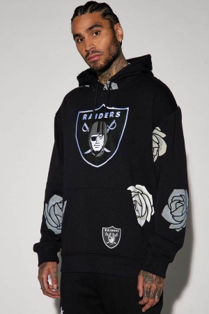 Black Fashion Nova Raiders Florist Men Hoodie USA | 193562QYG