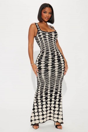 Black Fashion Nova Sabrina Sweater Maxi Women Dress USA | 975683PVJ