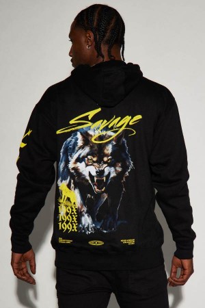 Black Fashion Nova Savage Wolf Men Hoodie USA | 862403ECX