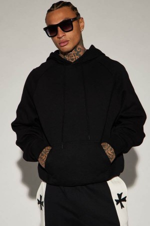 Black Fashion Nova Tyson Raglan Men Hoodie USA | 053742SIJ