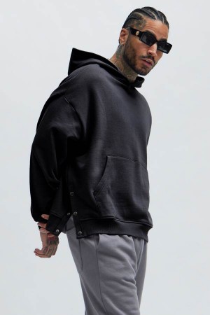 Black Fashion Nova Tyson Snap Men Hoodie USA | 642105WFX