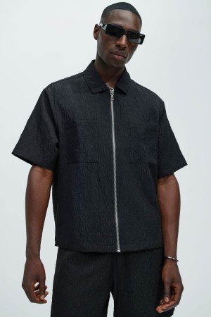 Black Fashion Nova Via Margutta Textured Men Shirts USA | 430697HAI