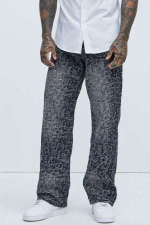 Black Wash Fashion Nova Arrow Jacquard Straight Men Jeans USA | 701652YGZ
