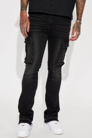 Black Wash Fashion Nova Commando Cargo Twill Flared Men Pants USA | 256319QXJ