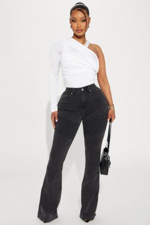 Black Wash Fashion Nova Just His Type Moto Flare Women Jeans USA | 801523MAI