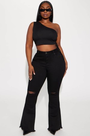 Black Wash Fashion Nova My Love Language Stretch Flare Women Jeans USA | 379840DJX