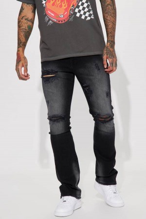 Black Wash Fashion Nova Sky High Stacked Skinny Flare Men Jeans USA | 473815SVC