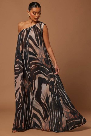 Black / Brown Fashion Nova Florence Chiffon Maxi Women Dress USA | 172849OTL