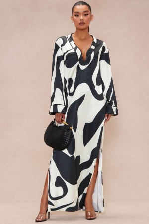 Black / White Fashion Nova Valentina Stain Maxi Women Dress USA | 895103ZKL